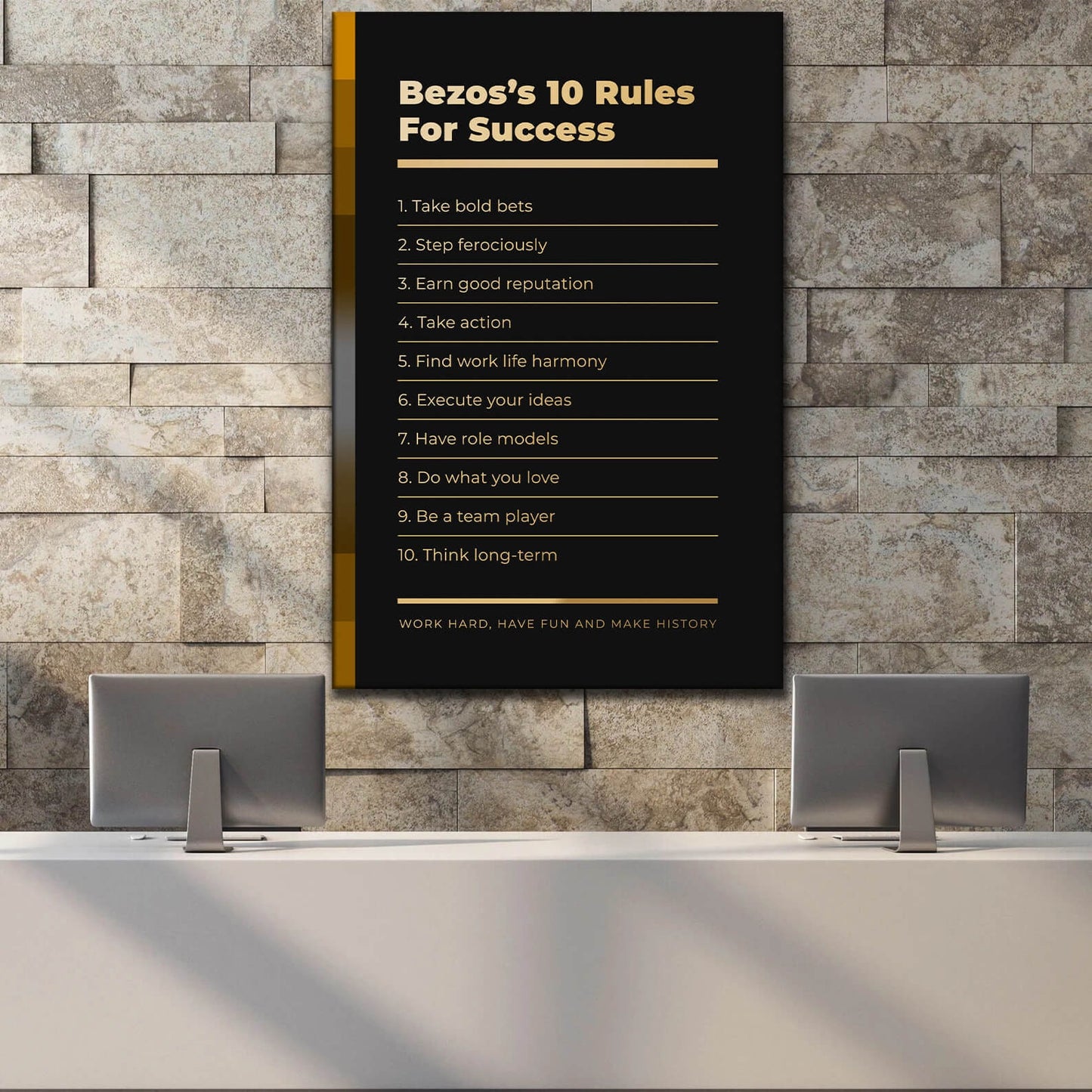 Motivational office decor canvas print inspirational SUCCESS art Jeff Bezos 10 rules for SUCCESS entrepreneur wall decor living room poster