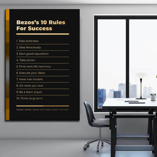 Motivational office decor canvas print inspirational SUCCESS art Jeff Bezos 10 rules for SUCCESS entrepreneur wall decor living room poster