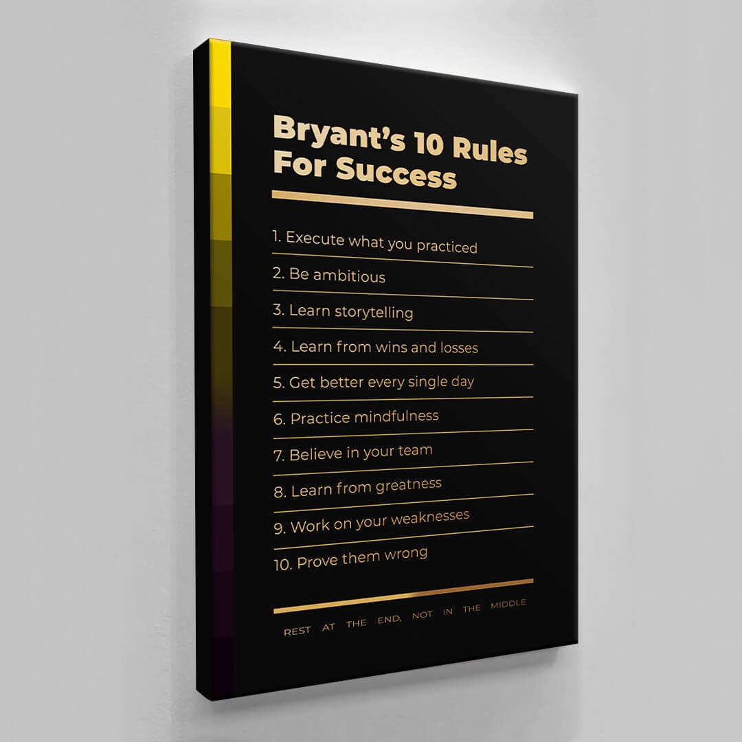 Motivational office decor canvas print inspirational SUCCESS art Kobe Bryant 10 rules for SUCCESS basketball entrepreneur wall decor living room Mamba