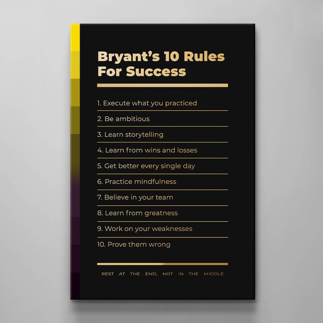 Motivational office decor canvas print inspirational SUCCESS art Kobe Bryant 10 rules for SUCCESS basketball entrepreneur wall decor living room Mamba