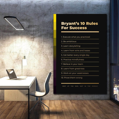 Motivational office decor canvas print inspirational SUCCESS art Kobe Bryant 10 rules for SUCCESS basketball entrepreneur wall decor living room Mamba