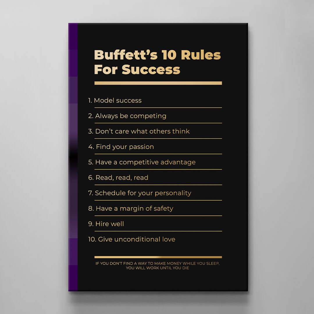 Motivational office decor canvas print inspirational SUCCESS art Warren Buffett 10 rules for SUCCESS investor entrepreneur wall decor living room