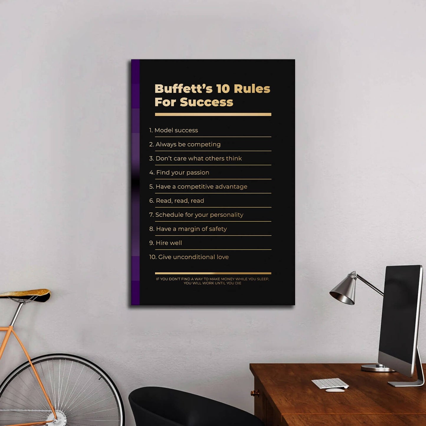 Motivational office decor canvas print inspirational SUCCESS art Warren Buffett 10 rules for SUCCESS investor entrepreneur wall decor living room