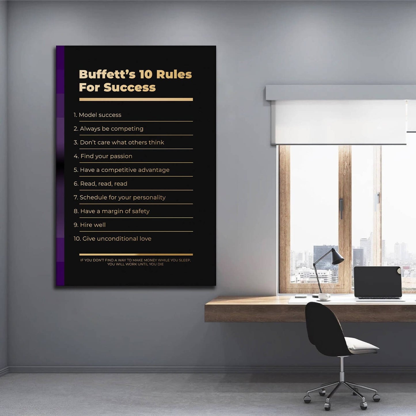 Motivational office decor canvas print inspirational SUCCESS art Warren Buffett 10 rules for SUCCESS investor entrepreneur wall decor living room