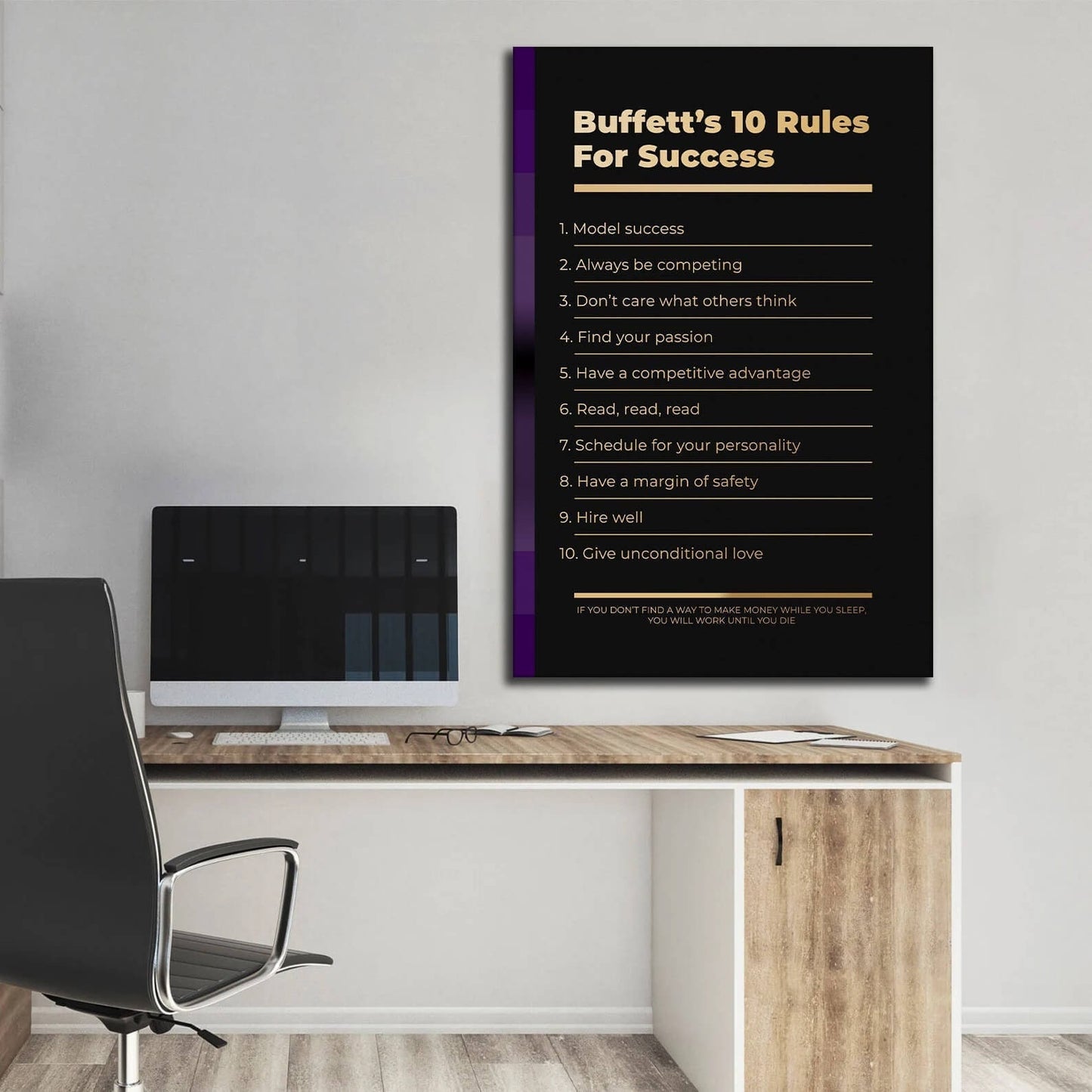 Motivational office decor canvas print inspirational SUCCESS art Warren Buffett 10 rules for SUCCESS investor entrepreneur wall decor living room