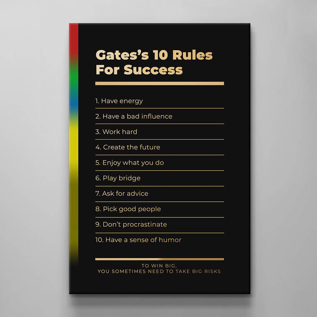 Motivational office decor canvas print inspirational SUCCESS art Bill Gates 10 rules for SUCCESS investor entrepreneur wall decor living room poster