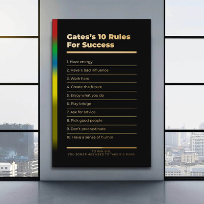 Motivational office decor canvas print inspirational SUCCESS art Bill Gates 10 rules for SUCCESS investor entrepreneur wall decor living room poster