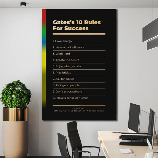 Motivational office decor canvas print inspirational SUCCESS art Bill Gates 10 rules for SUCCESS investor entrepreneur wall decor living room poster