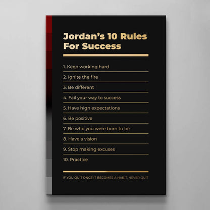 Motivational office decor canvas print inspirational SUCCESS art Michael Jordan 10 rules for SUCCESS basketball entrepreneur wall decor living room