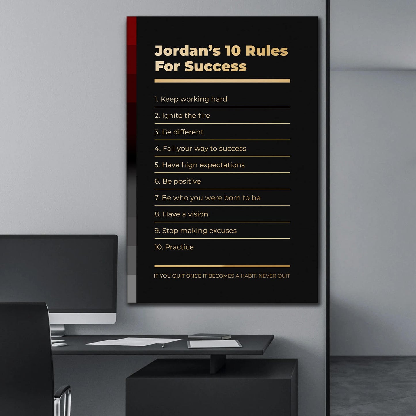 Motivational office decor canvas print inspirational SUCCESS art Michael Jordan 10 rules for SUCCESS basketball entrepreneur wall decor living room