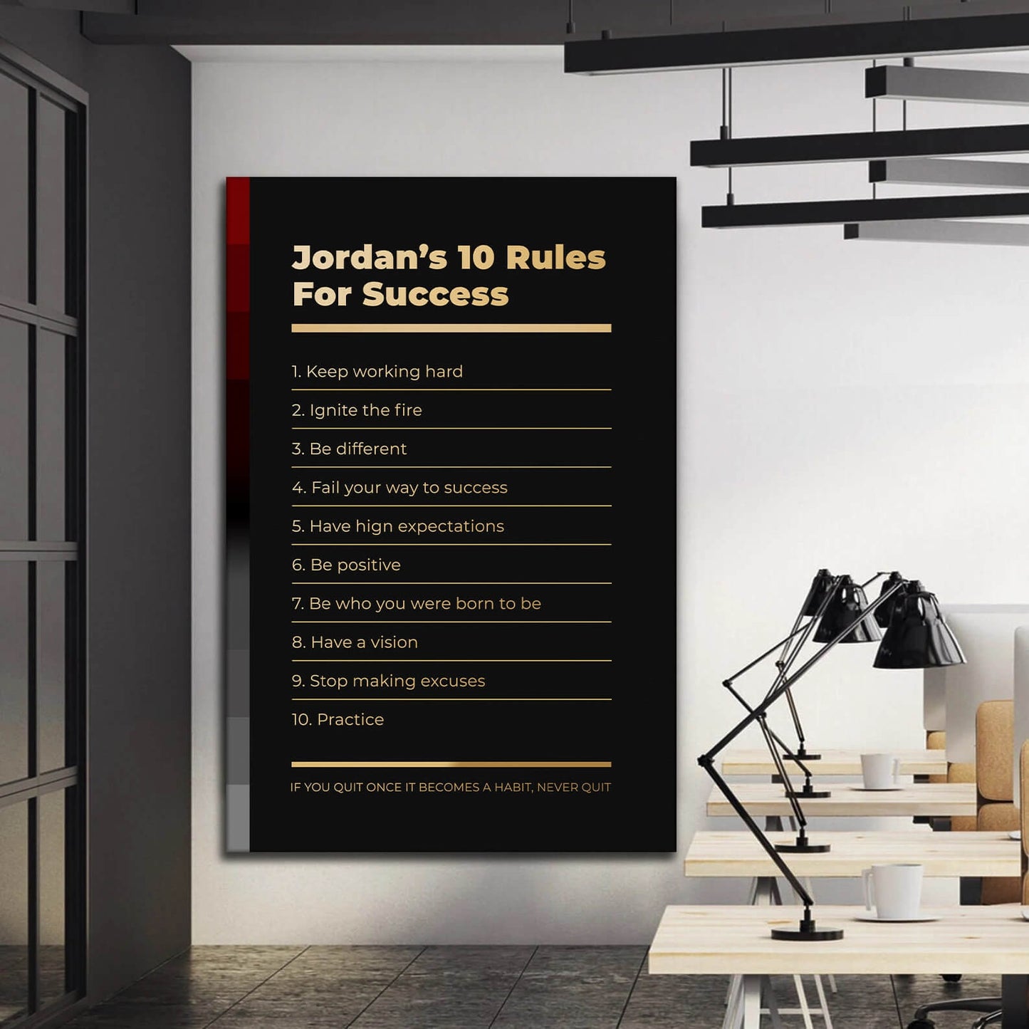 Motivational office decor canvas print inspirational SUCCESS art Michael Jordan 10 rules for SUCCESS basketball entrepreneur wall decor living room