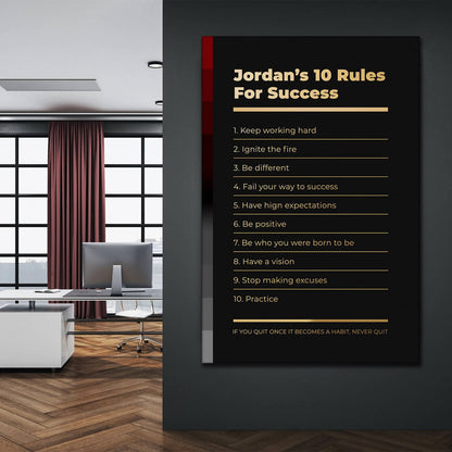 Motivational office decor canvas print inspirational SUCCESS art Michael Jordan 10 rules for SUCCESS basketball entrepreneur wall decor living room