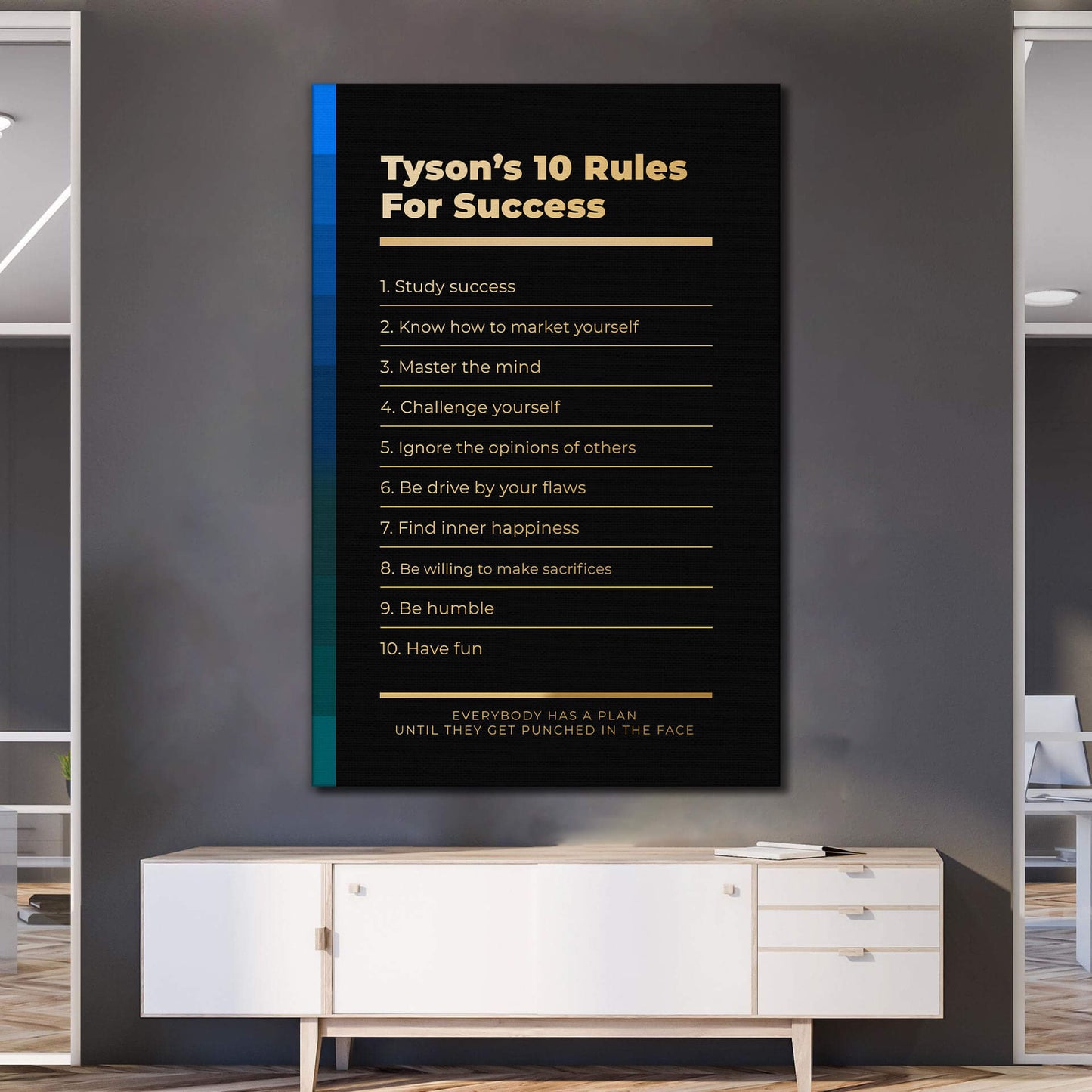 Motivational office decor canvas print inspirational SUCCESS art Mike Tyson 10 rules for SUCCESS boxer boxing star wall decor living room poster