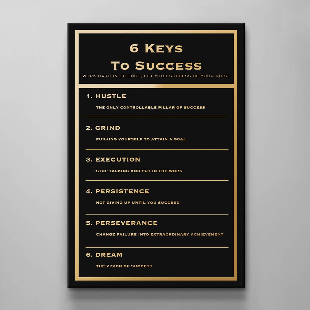 Motivational office decor canvas print inspirational SUCCESS art 6 keys to SUCCESS hustle grind dream wall decor living room canvas poster