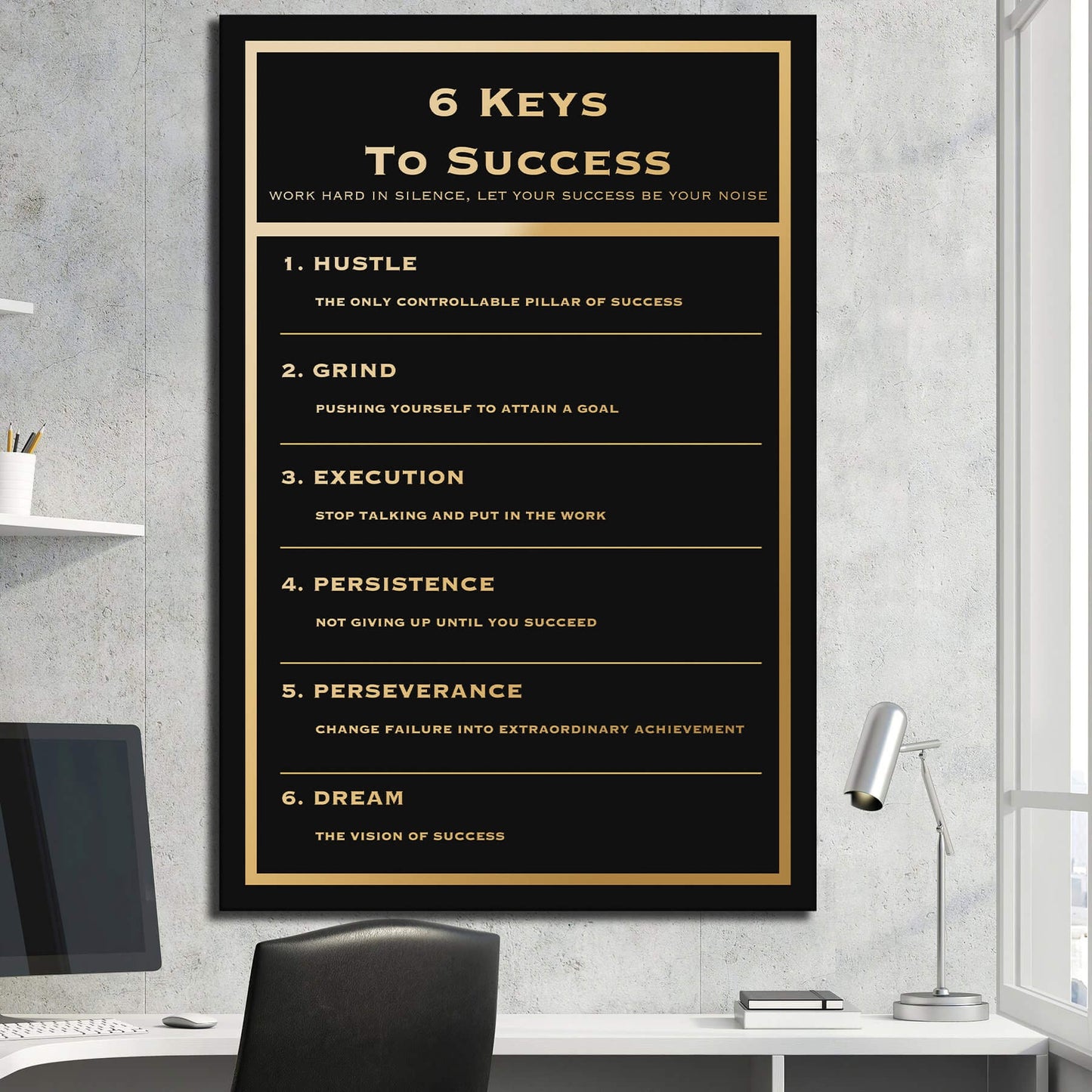 Motivational office decor canvas print inspirational SUCCESS art 6 keys to SUCCESS hustle grind dream wall decor living room canvas poster