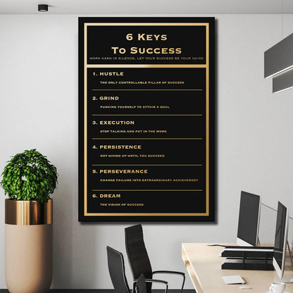 Motivational office decor canvas print inspirational SUCCESS art 6 keys to SUCCESS hustle grind dream wall decor living room canvas poster