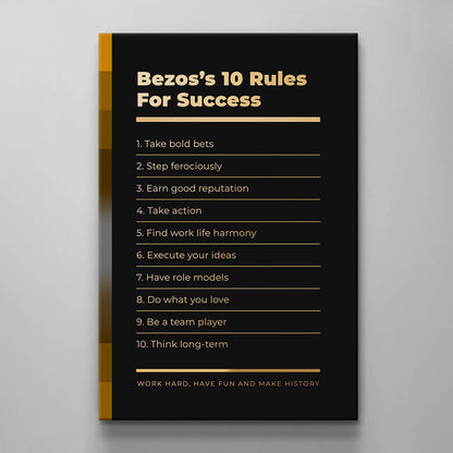 Motivational office decor canvas print inspirational SUCCESS art Jeff Bezos 10 rules for SUCCESS entrepreneur wall decor living room poster