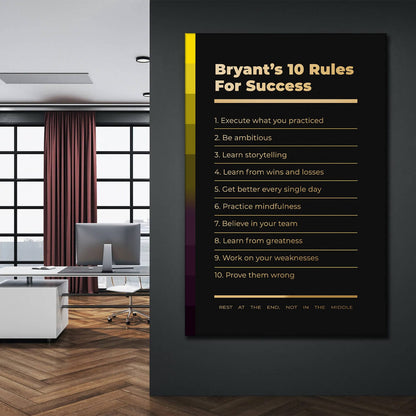 Motivational office decor canvas print inspirational SUCCESS art Kobe Bryant 10 rules for SUCCESS basketball entrepreneur wall decor living room Mamba