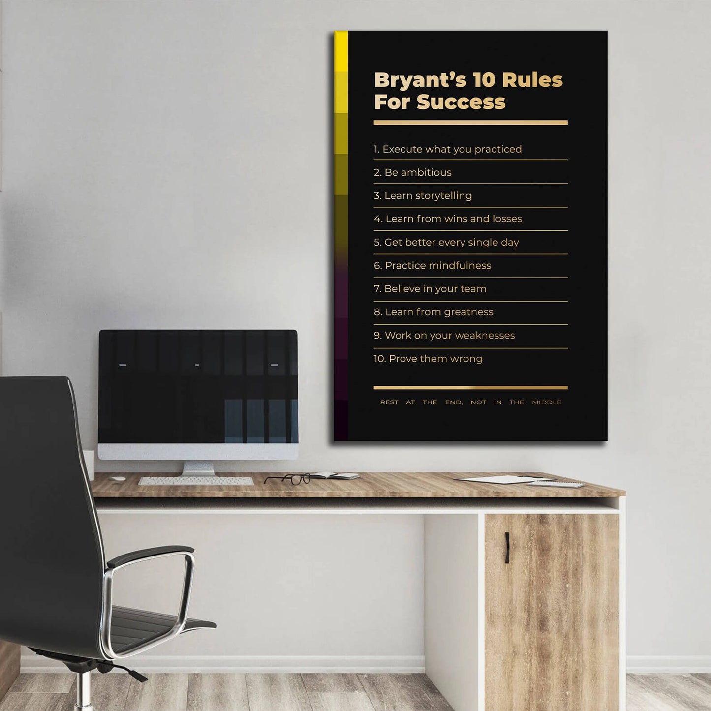 Motivational office decor canvas print inspirational SUCCESS art Kobe Bryant 10 rules for SUCCESS basketball entrepreneur wall decor living room Mamba