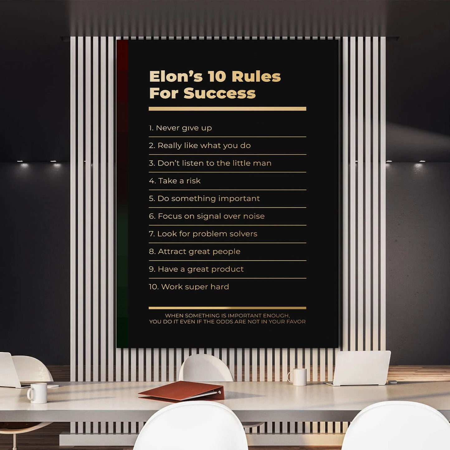 Motivational office decor canvas print inspirational SUCCESS art Elon Musk 10 rules for SUCCESS investor entrepreneur wall decor living room poster