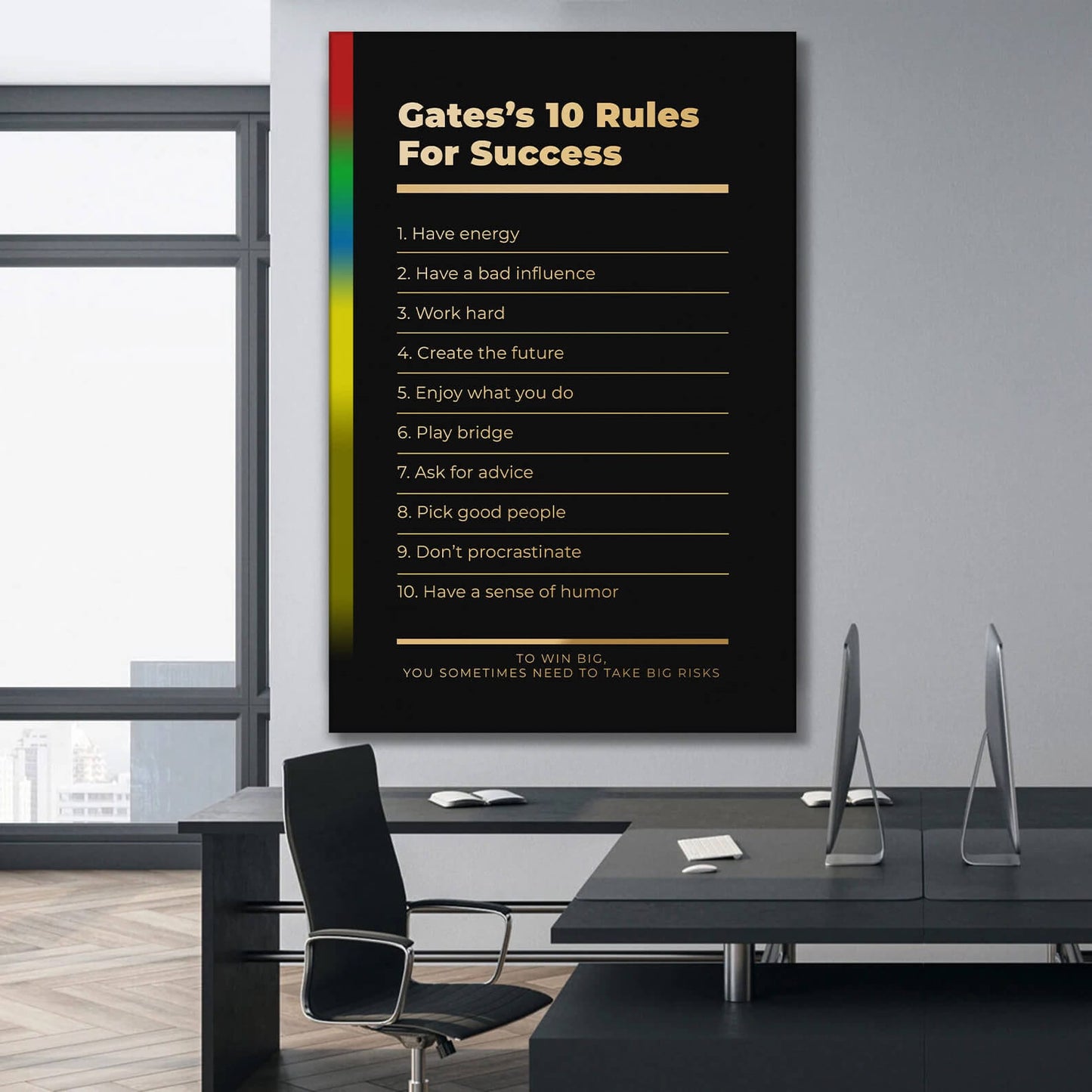 Motivational office decor canvas print inspirational SUCCESS art Bill Gates 10 rules for SUCCESS investor entrepreneur wall decor living room poster