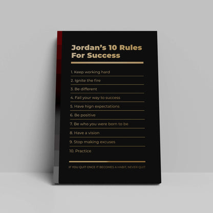 Motivational office decor canvas print inspirational SUCCESS art Michael Jordan 10 rules for SUCCESS basketball entrepreneur wall decor living room