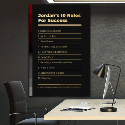 Motivational office decor canvas print inspirational SUCCESS art Michael Jordan 10 rules for SUCCESS basketball entrepreneur wall decor living room