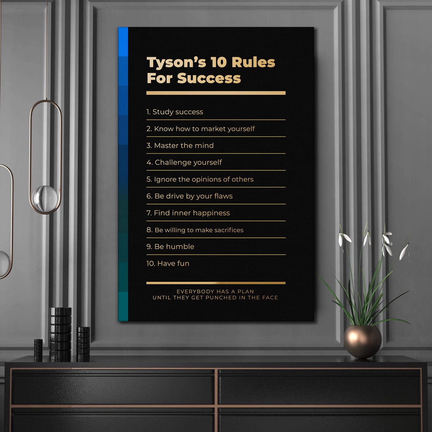 Motivational office decor canvas print inspirational SUCCESS art Mike Tyson 10 rules for SUCCESS boxer boxing star wall decor living room poster