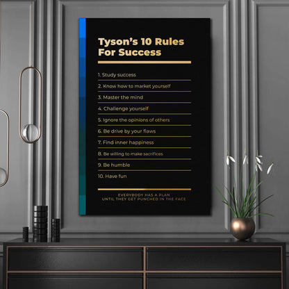 Motivational office decor canvas print inspirational SUCCESS art Mike Tyson 10 rules for SUCCESS boxer boxing star wall decor living room poster