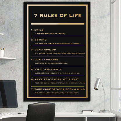 Motivational office decor canvas print inspirational SUCCESS art 7 rules of life SUCCESS home office wall decor living room canvas poster