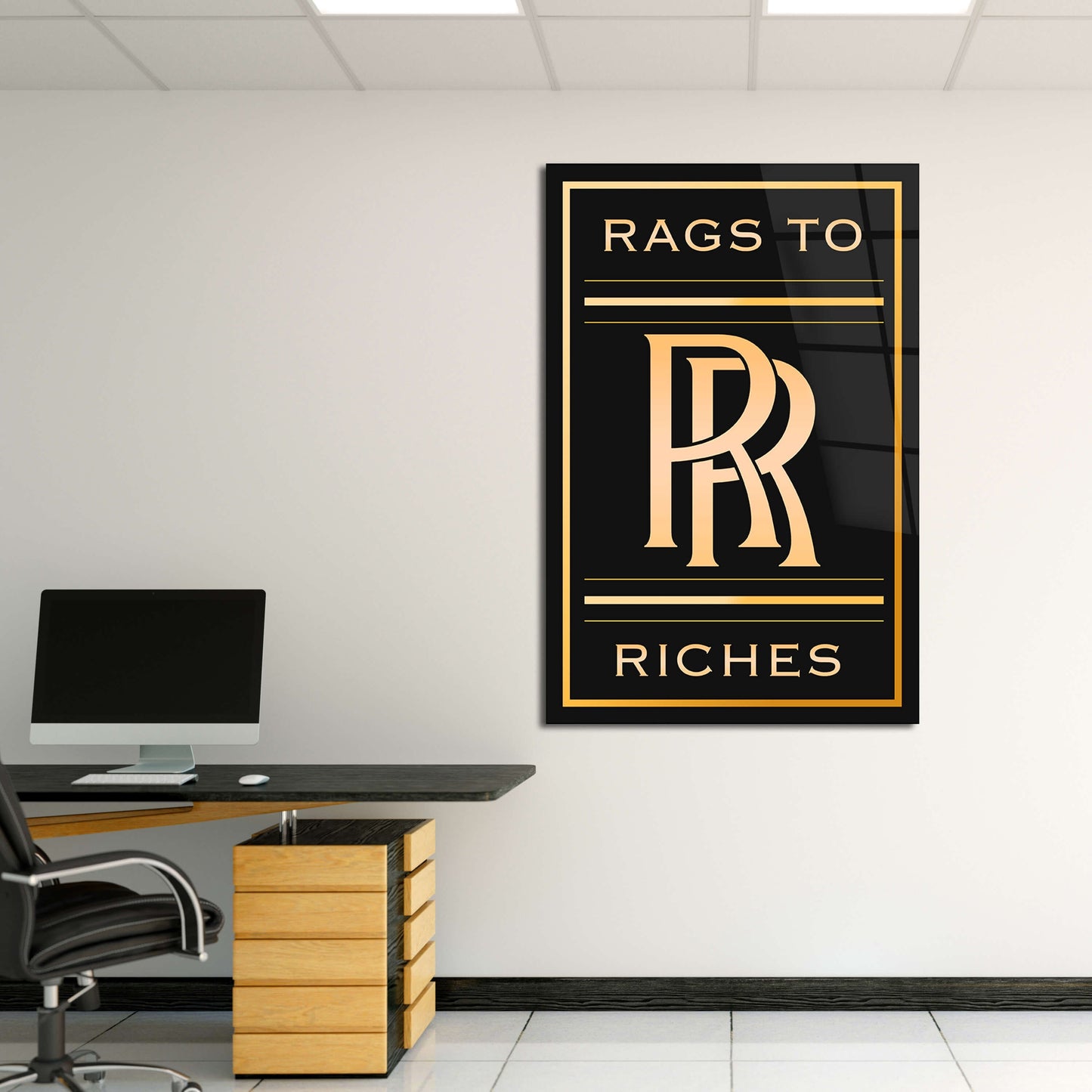 Rags to Riches Motivational Acrylic or Metal Print Inspirational Office Art Luxury Rich Quote Poster New Year Resolution Gift Modern Art