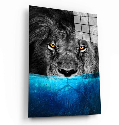 Lion Underwater - Acrylic or Metal Poster Gloss Effect Print - Wild Lion King Art - Lion Head Wall Art for Home or Office - Celebration Gift