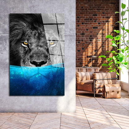 Lion Underwater - Acrylic or Metal Poster Gloss Effect Print - Wild Lion King Art - Lion Head Wall Art for Home or Office - Celebration Gift