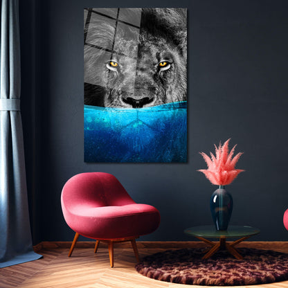 Lion Underwater - Acrylic or Metal Poster Gloss Effect Print - Wild Lion King Art - Lion Head Wall Art for Home or Office - Celebration Gift