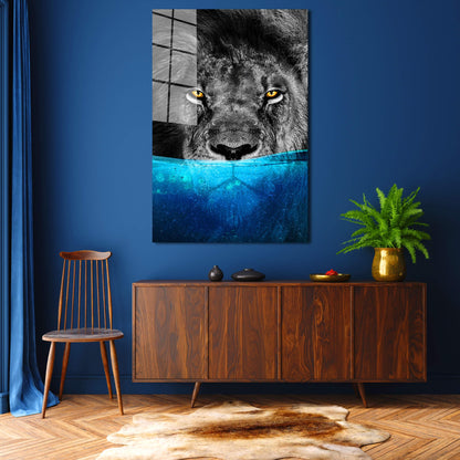 Lion Underwater - Acrylic or Metal Poster Gloss Effect Print - Wild Lion King Art - Lion Head Wall Art for Home or Office - Celebration Gift