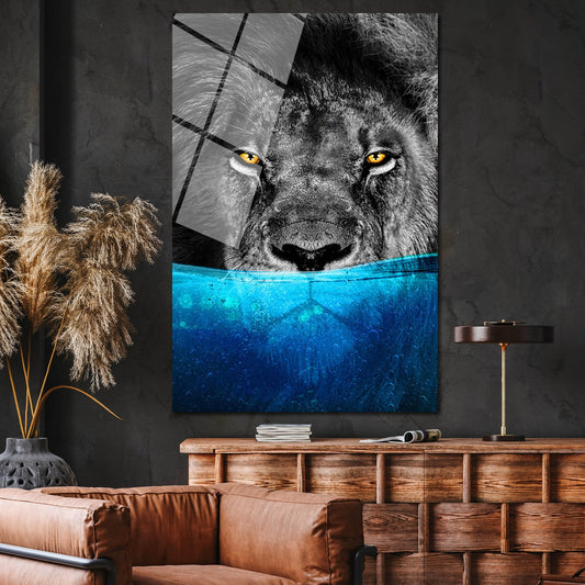 Lion Underwater - Acrylic or Metal Poster Gloss Effect Print - Wild Lion King Art - Lion Head Wall Art for Home or Office - Celebration Gift