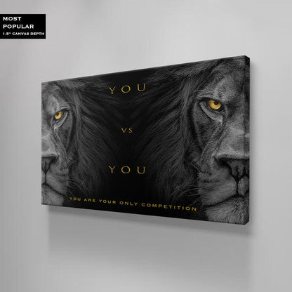 You vs You Art - Acrylic Metal or Canvas Poster Print - Adult Wild Lion Motivational Wall Art - Competition Inspirational Office Art Decor