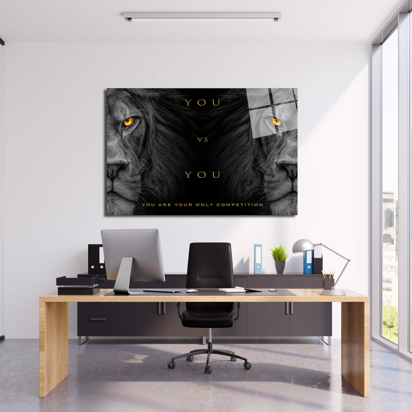 You vs You Art - Acrylic Metal or Canvas Poster Print - Adult Wild Lion Motivational Wall Art - Competition Inspirational Office Art Decor