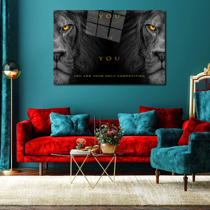 You vs You Art - Acrylic Metal or Canvas Poster Print - Adult Wild Lion Motivational Wall Art - Competition Inspirational Office Art Decor