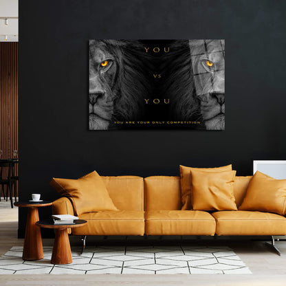 You vs You Art - Acrylic Metal or Canvas Poster Print - Adult Wild Lion Motivational Wall Art - Competition Inspirational Office Art Decor