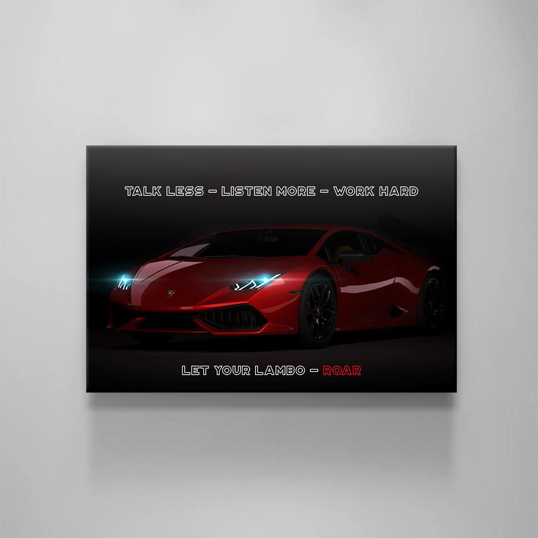 Motivational Acrylic or Canvas Poster Print Red Lambo Car Let Your Lambo Roar Art Inspirational Entrepreneur Home Office Decor