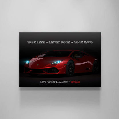 Motivational Acrylic or Canvas Poster Print Red Lambo Car Let Your Lambo Roar Art Inspirational Entrepreneur Home Office Decor