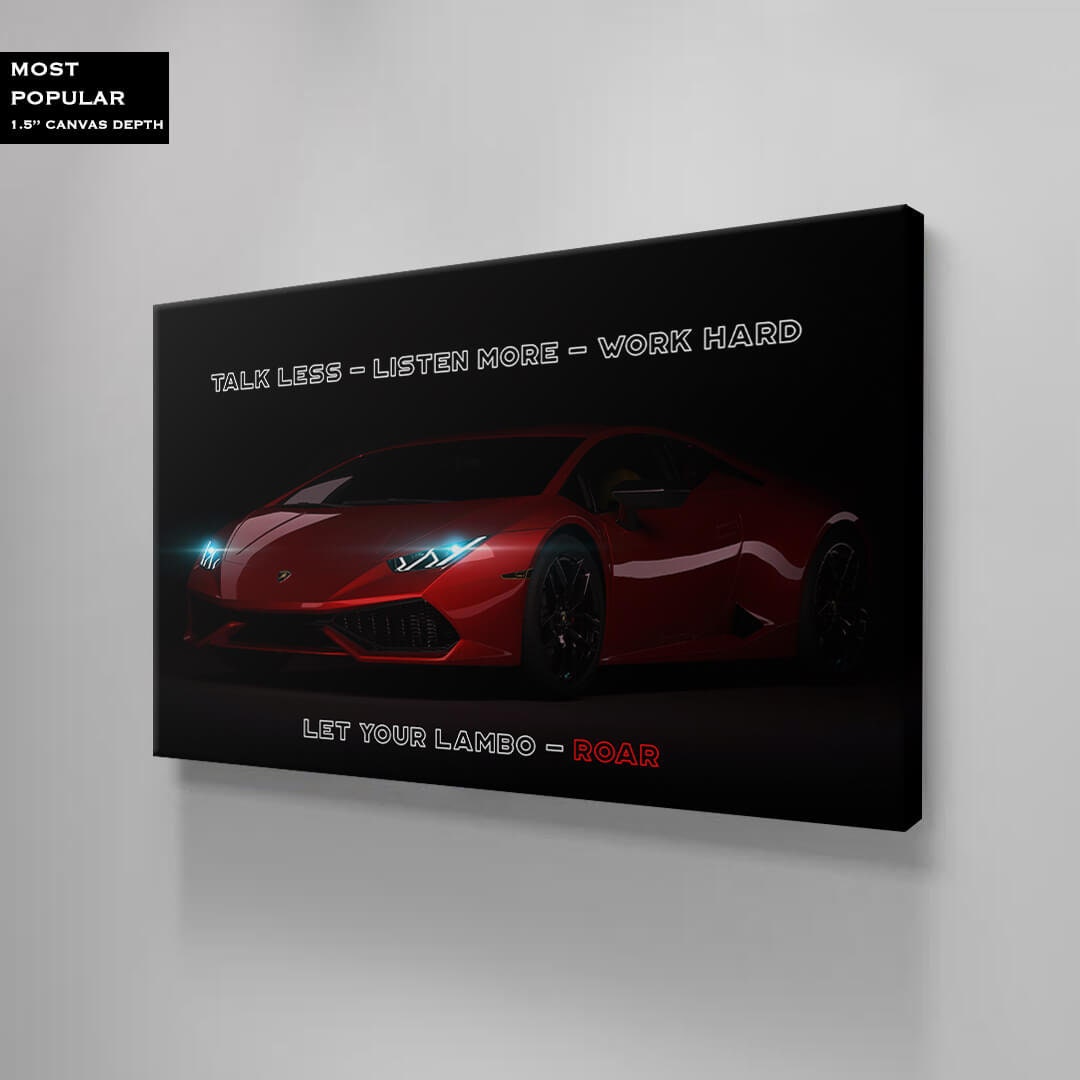 Motivational Acrylic or Canvas Poster Print Red Lambo Car Let Your Lambo Roar Art Inspirational Entrepreneur Home Office Decor