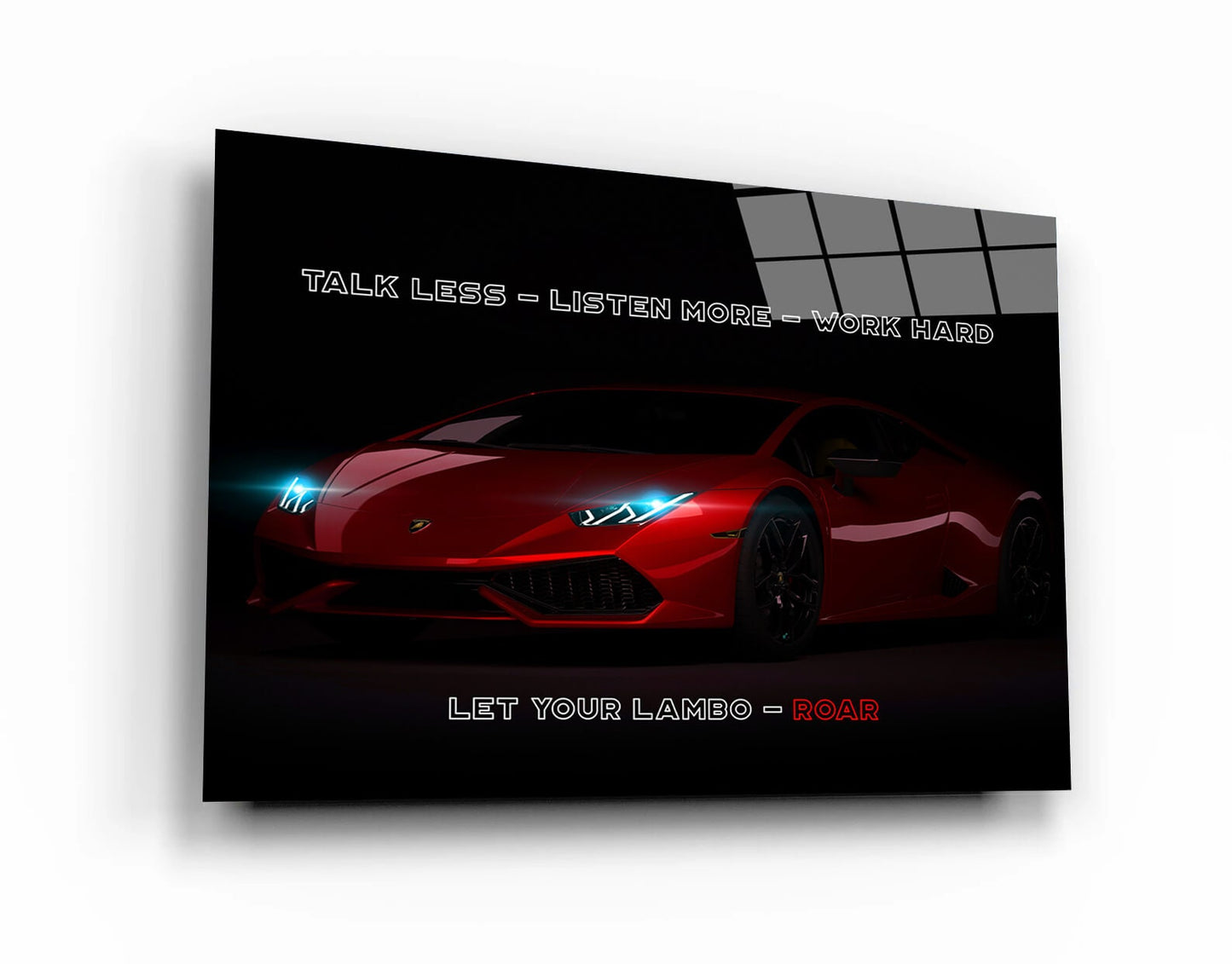 Motivational Acrylic or Canvas Poster Print Red Lambo Car Let Your Lambo Roar Art Inspirational Entrepreneur Home Office Decor