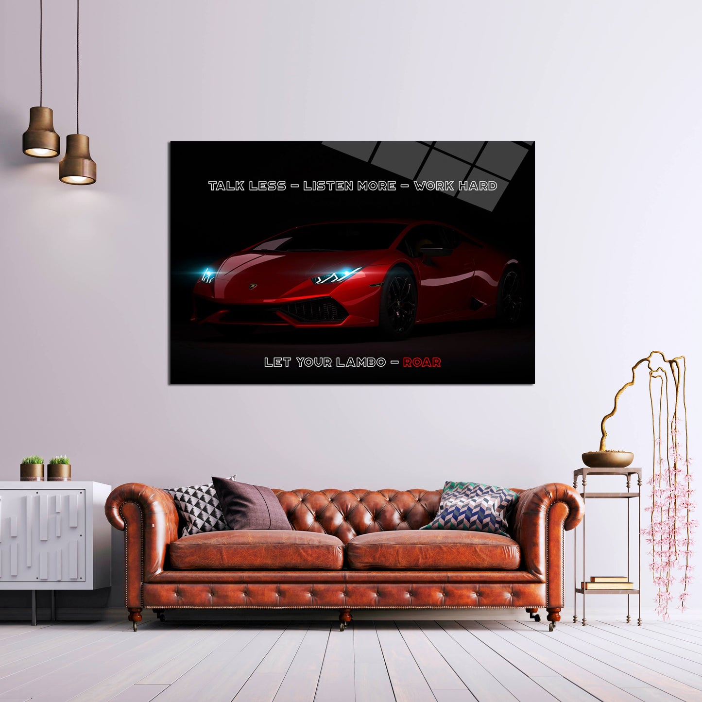 Motivational Acrylic or Canvas Poster Print Red Lambo Car Let Your Lambo Roar Art Inspirational Entrepreneur Home Office Decor