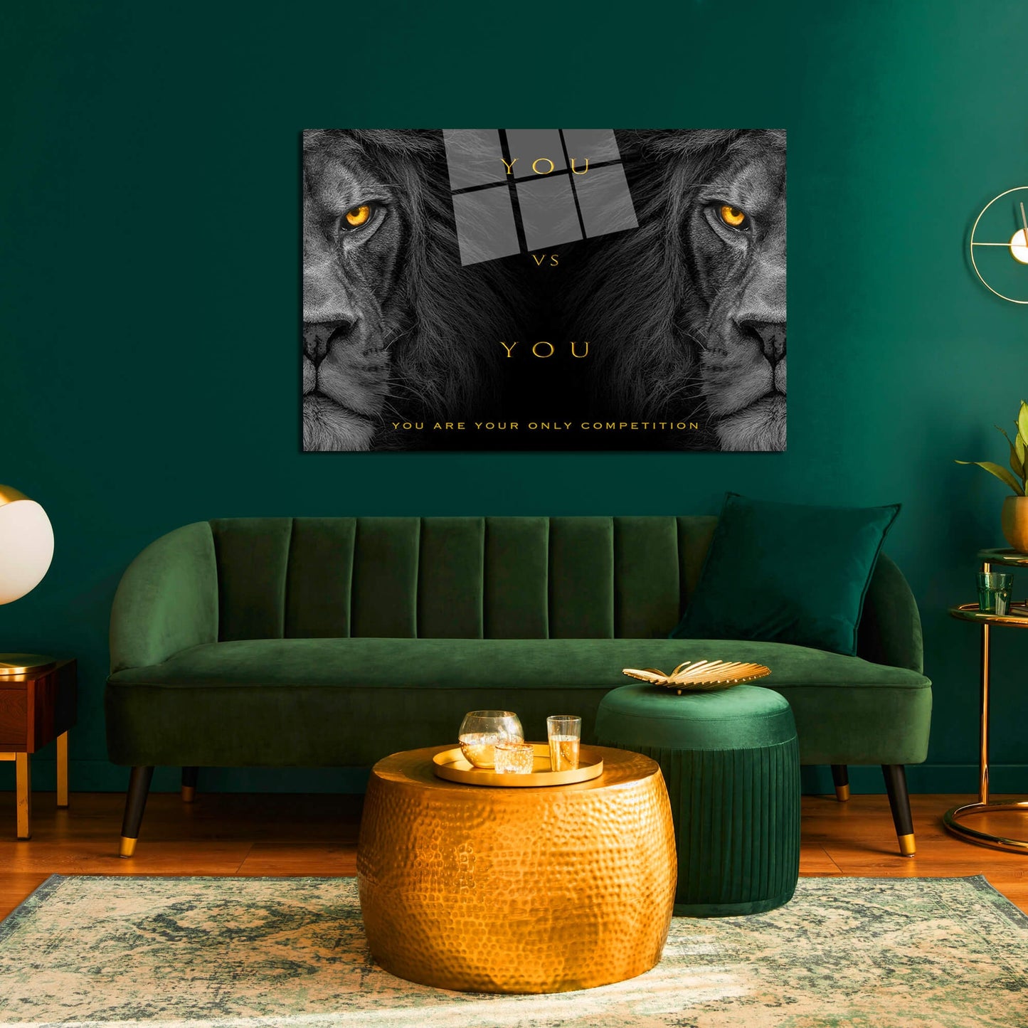 You vs You Art - Acrylic Metal or Canvas Poster Print - Adult Wild Lion Motivational Wall Art - Competition Inspirational Office Art Decor