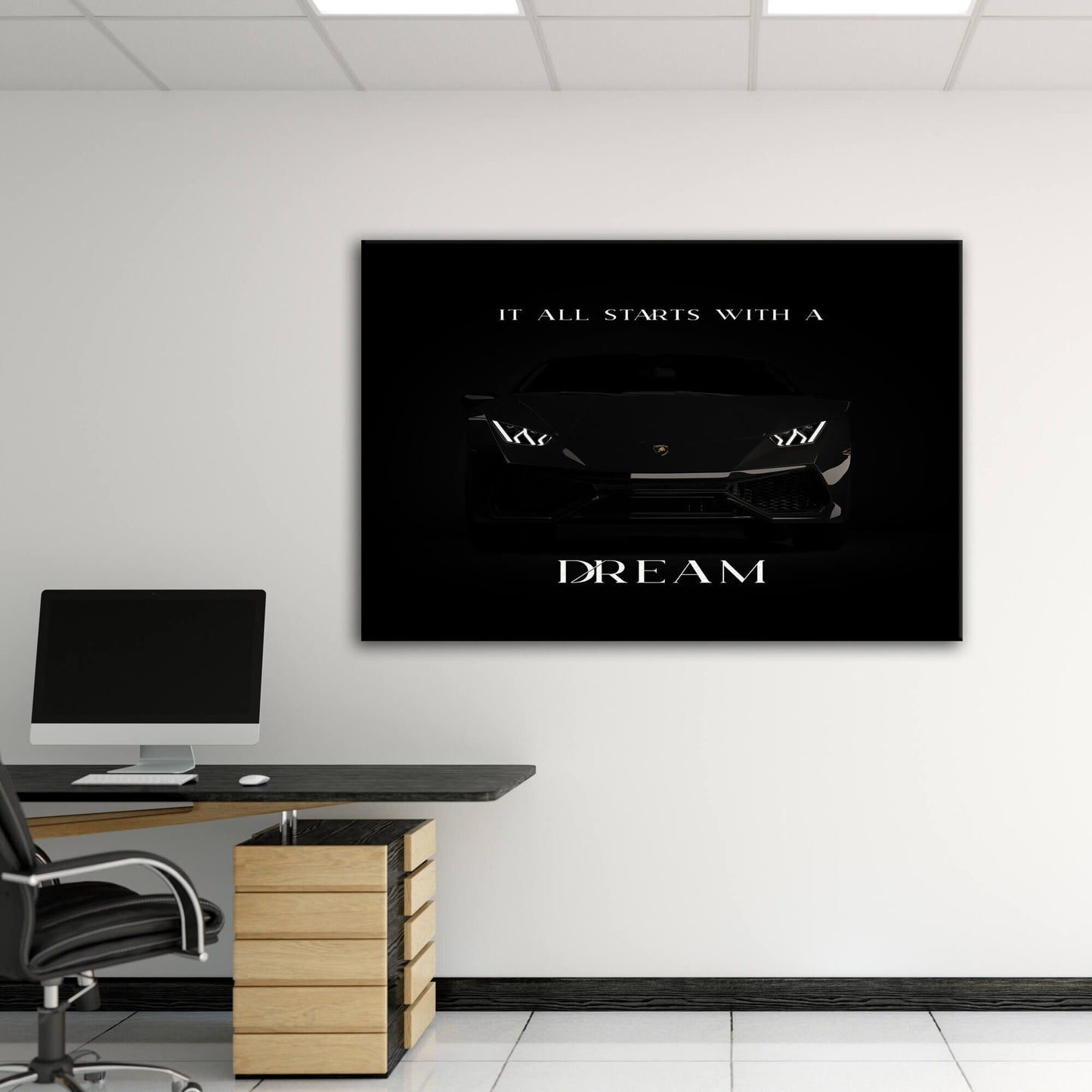 It All Starts with a Dream Acrylic Metal or Canvas Poster Print Lamborghini Motivational Quote Living Room Office Car Quote Poster Decor