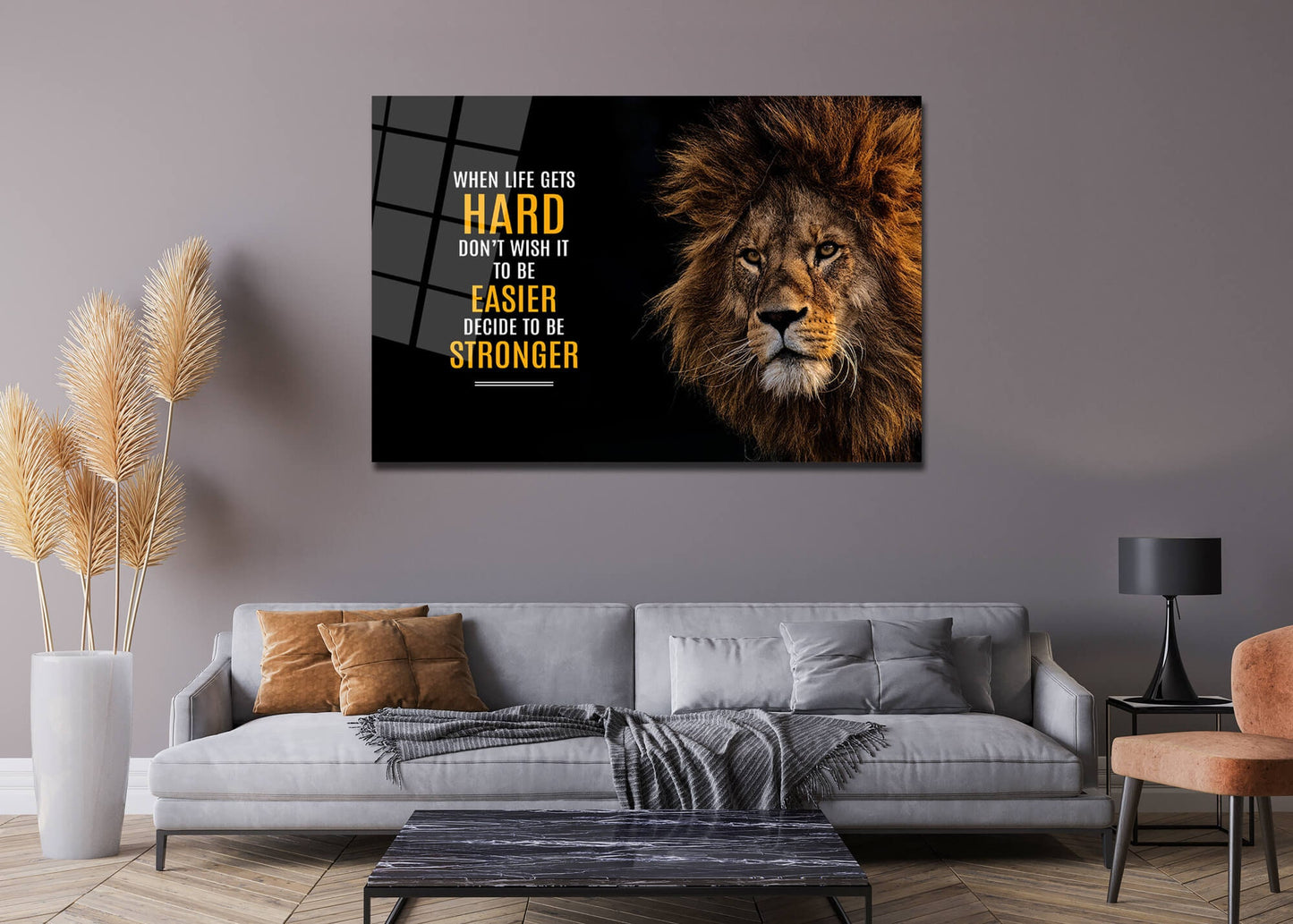 Lion Motivational Quote Metal Poster Home Wall Decor Lion Inspirational Art When Life Gets Hard Decide to Be Stronger Entrepreneur Poster