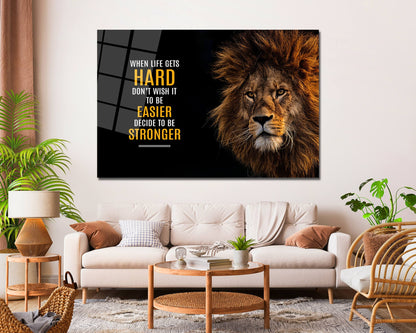 Lion Motivational Quote Metal Poster Home Wall Decor Lion Inspirational Art When Life Gets Hard Decide to Be Stronger Entrepreneur Poster