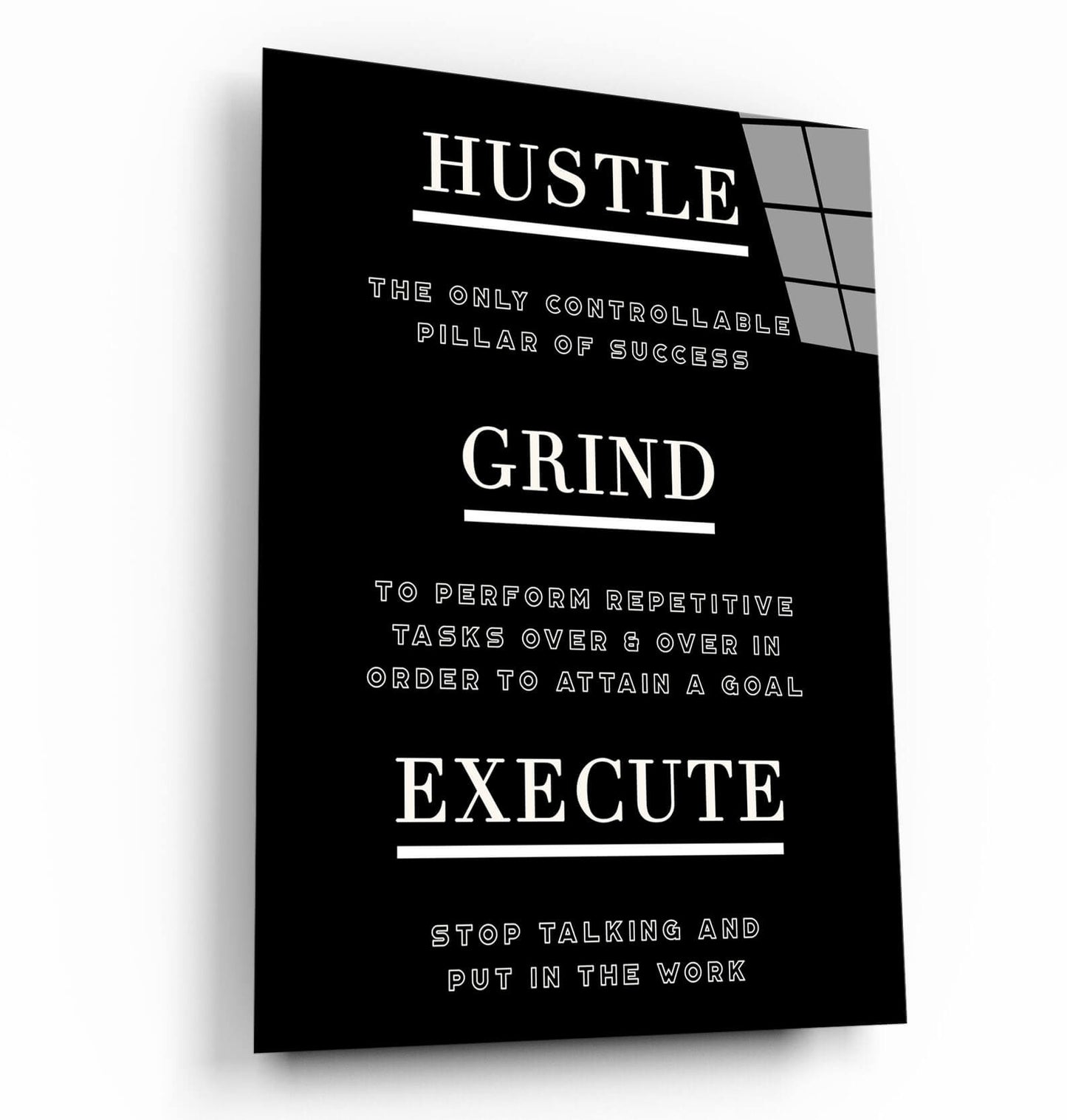 Hustle Grind Execute Art Motivational Canvas Inspirational Quote Poster Pillar of Success Acrylic Print Entrepreneur Quote Metal Print